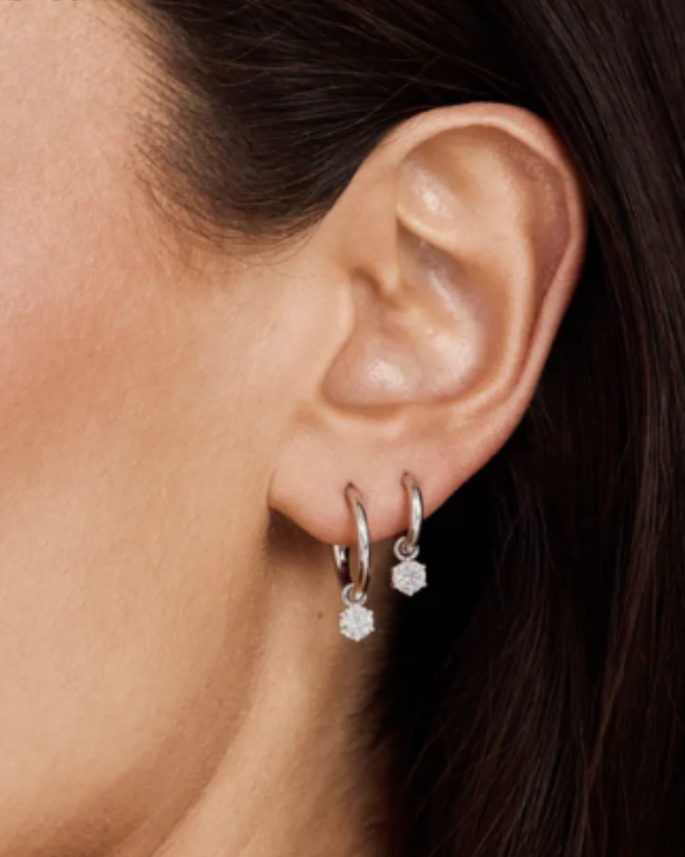 Round Diamond Charmed Hoop Earrings - Image 10